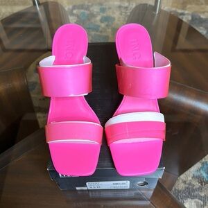 INC WOMENS ELESTE TRANSPARENT SLIP ON SQUARE TOE WEDGE SANDALS‎ Sz9.5